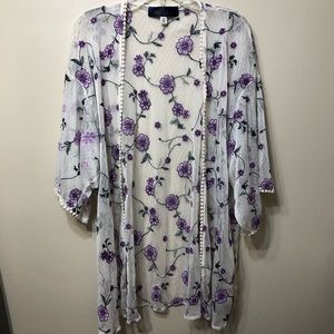 Blue Rain Floral Lace Kimono